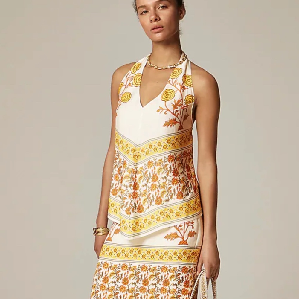 J. CREW Open-back halter top in sunset rose block print $118 XS NWT - Picture 2 of 5